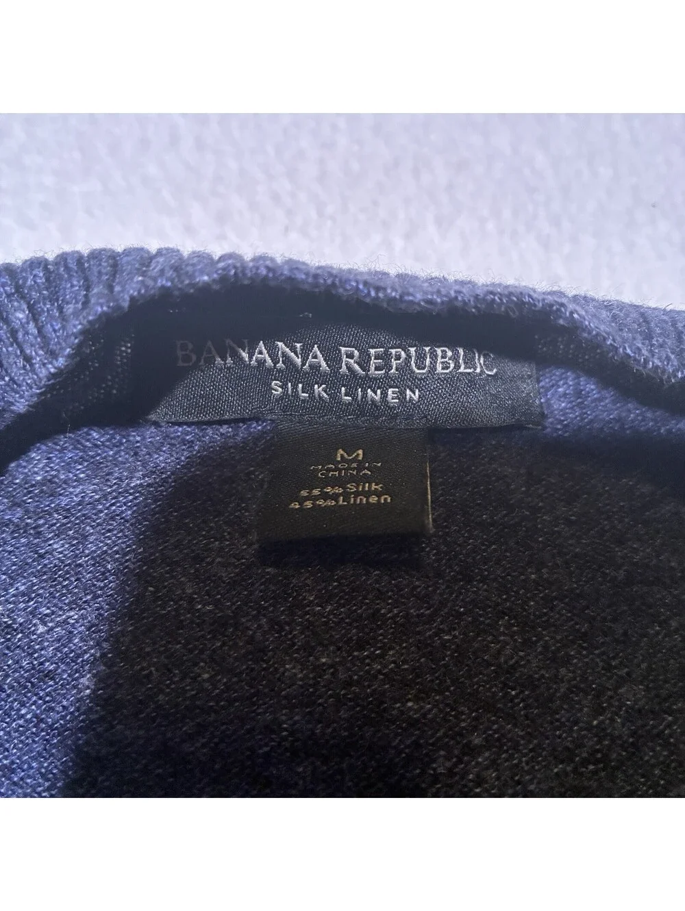 Banana Republic Sweater Men's M Medium Blue Silk Linen Crewneck Striped Knit